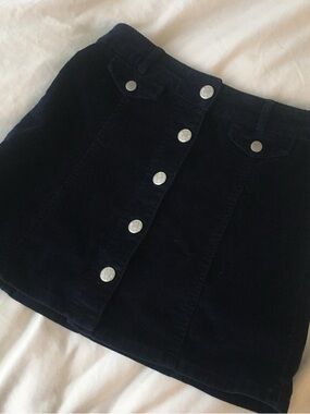 Button-Front Corduroy  Mini Skirt in navy